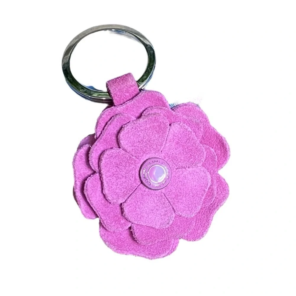 Coach Rare Vintage Pink Layered Suede Flower Charm Hangtag